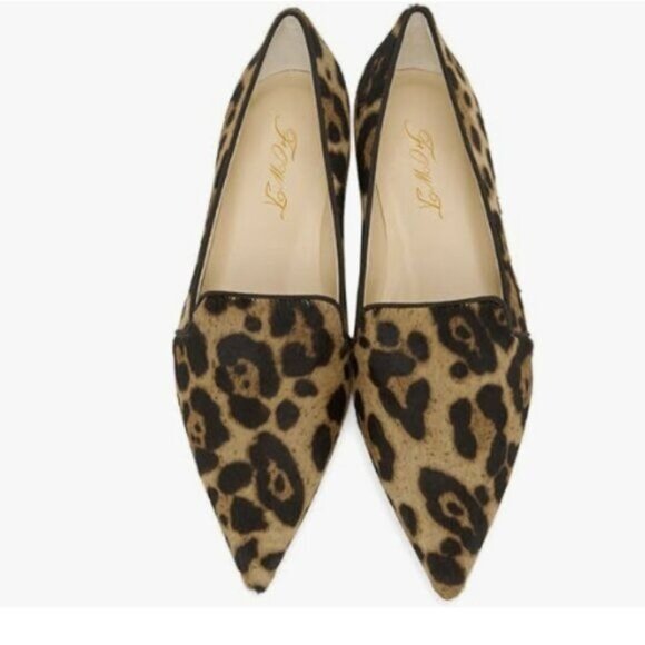 FOWT Women Pointed Toe Arched Heel Pumps Solid Leopard Suede Side V Cut Loafers - Picture 1 of 8